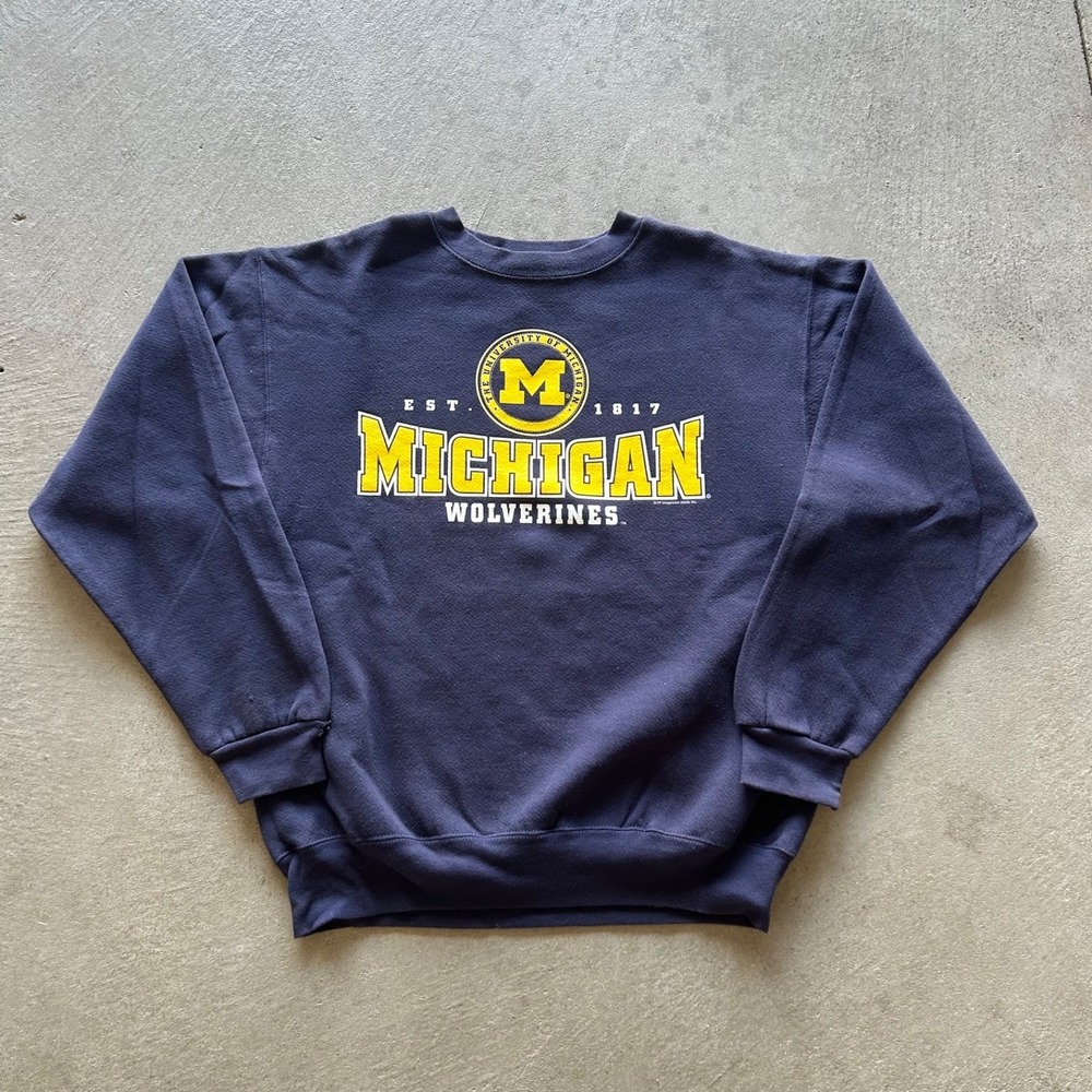 Vintage 90s Michigan Wolverines Sweatshirt Size Medium Navy Blue Crewneck NCAA